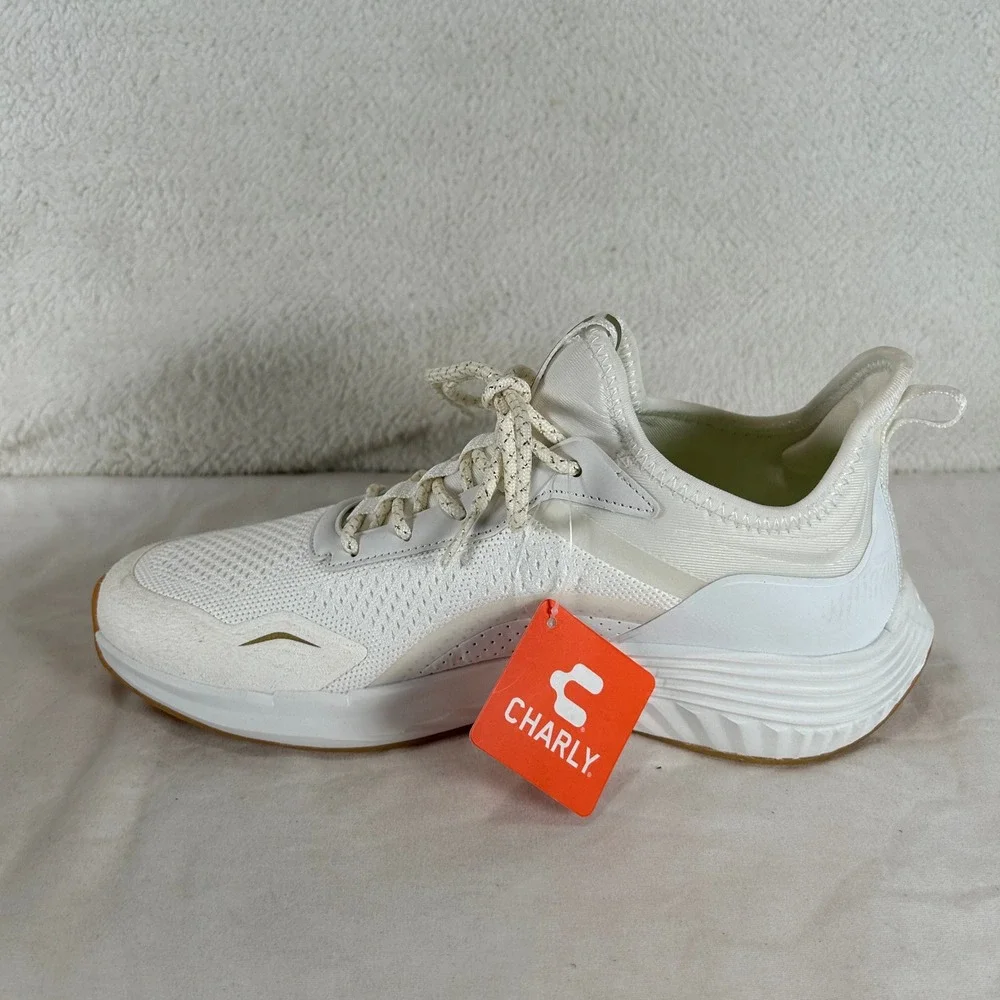 Charly White Gold Mesh Lace Up Athletic Running Sneakers Shoes Womens 10